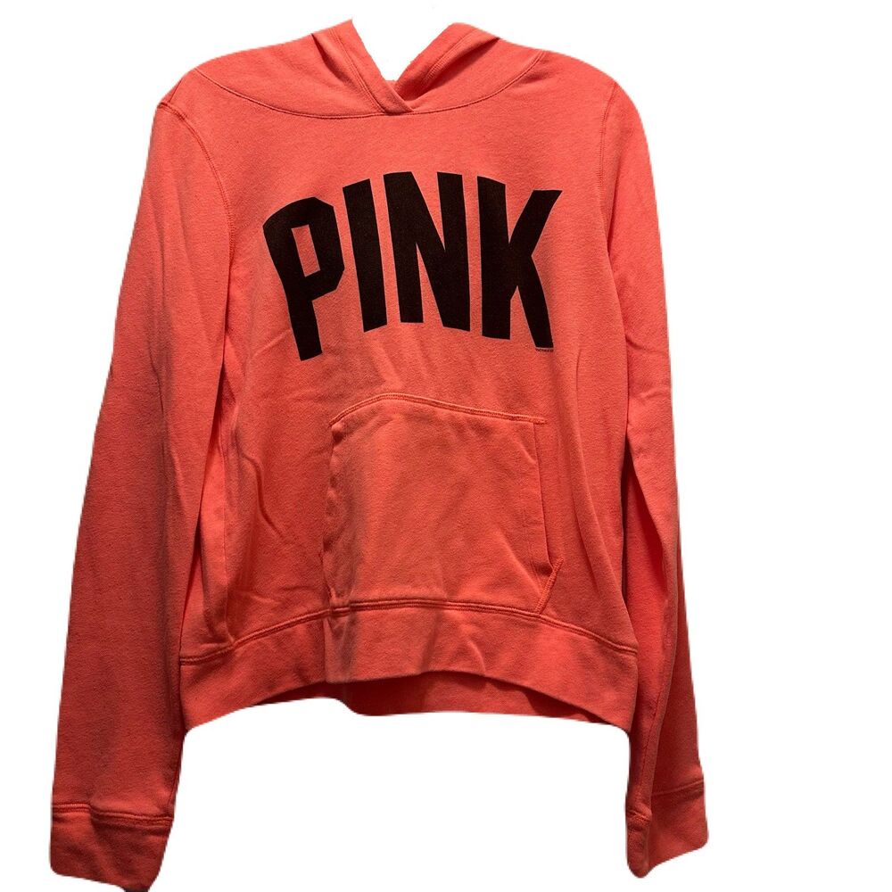 Y2K Victoria's Secret PINK Neon Coral Orange Pullover Hoodie Sweatshirt Medium